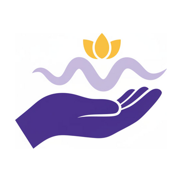 Illustration of an open hand cradling a calm breathing wave