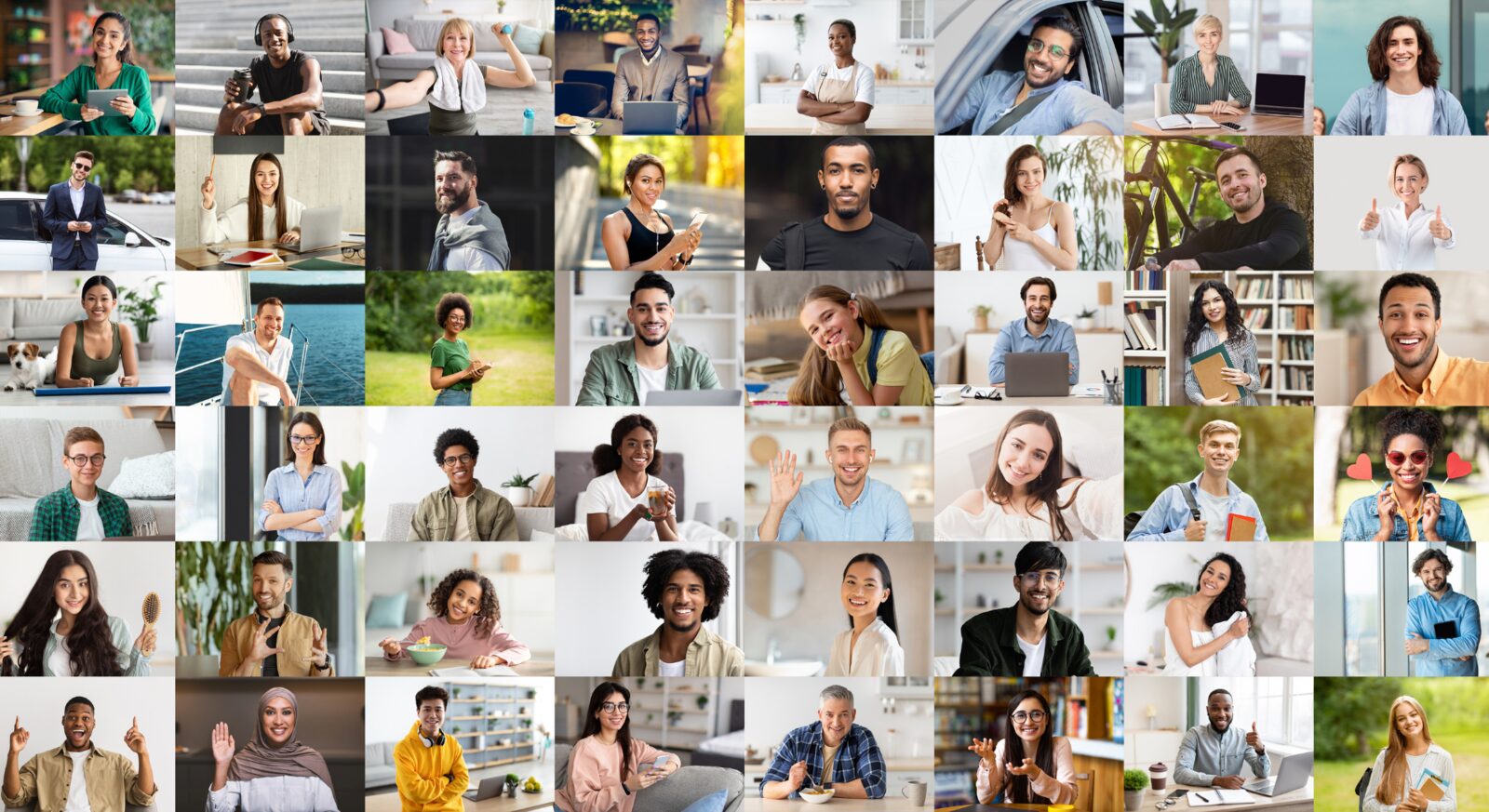 A collage of smiling, active people of many different ages and backgrounds